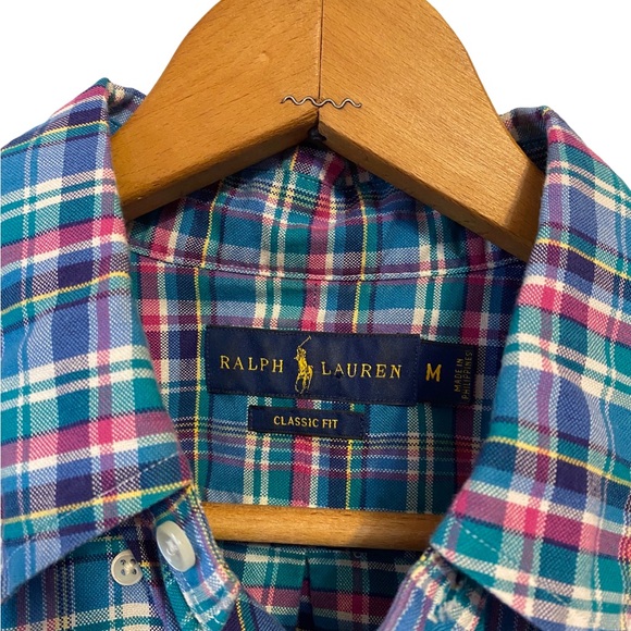 Ralph Lauren Classic Fit Men's Medium Casual Button Shirt Plaid Pony Long Sleeve - Picture 3 of 3